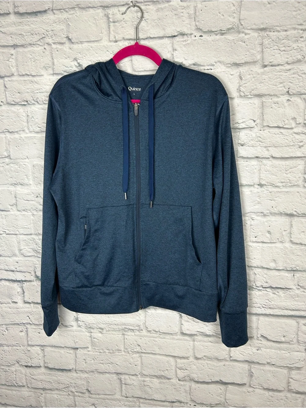 Quince Flowknit Full Zip Hoodie Women’s Large Heather Navy Stretch Athletic